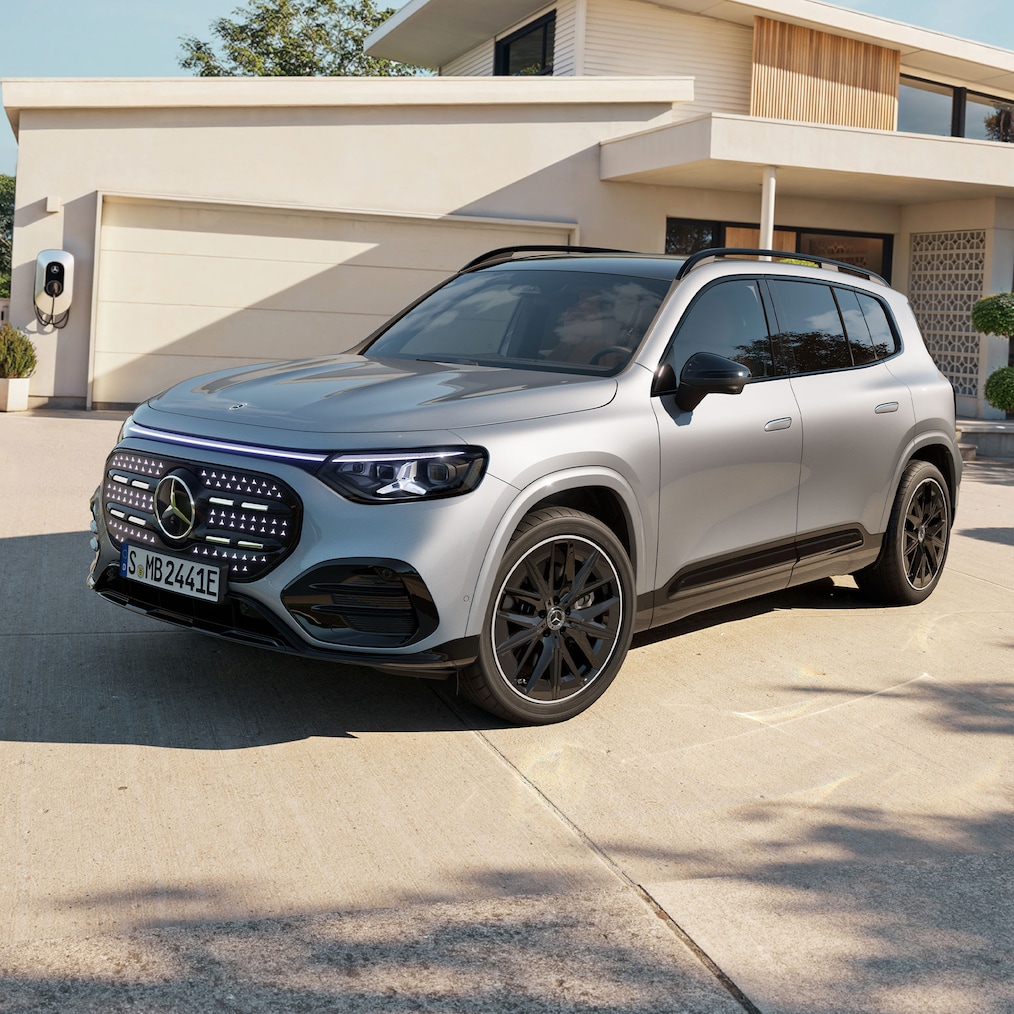 Het exterieur van de geheel nieuwe elektrische GLB.