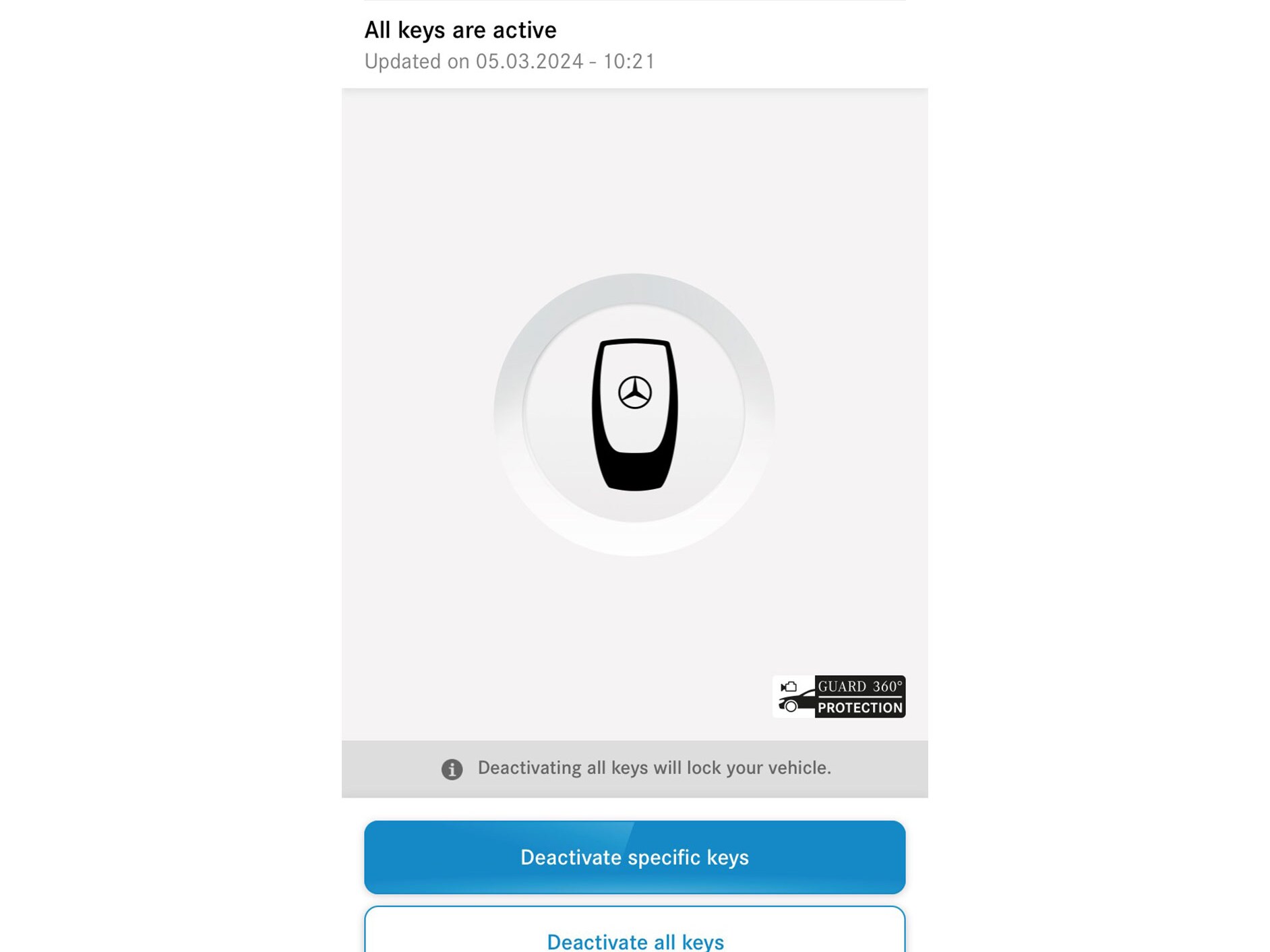 Op een smartphone wordt het menu van de Digitale extra 'Sleuteldeactiviering in geval van nood' weergegeven.