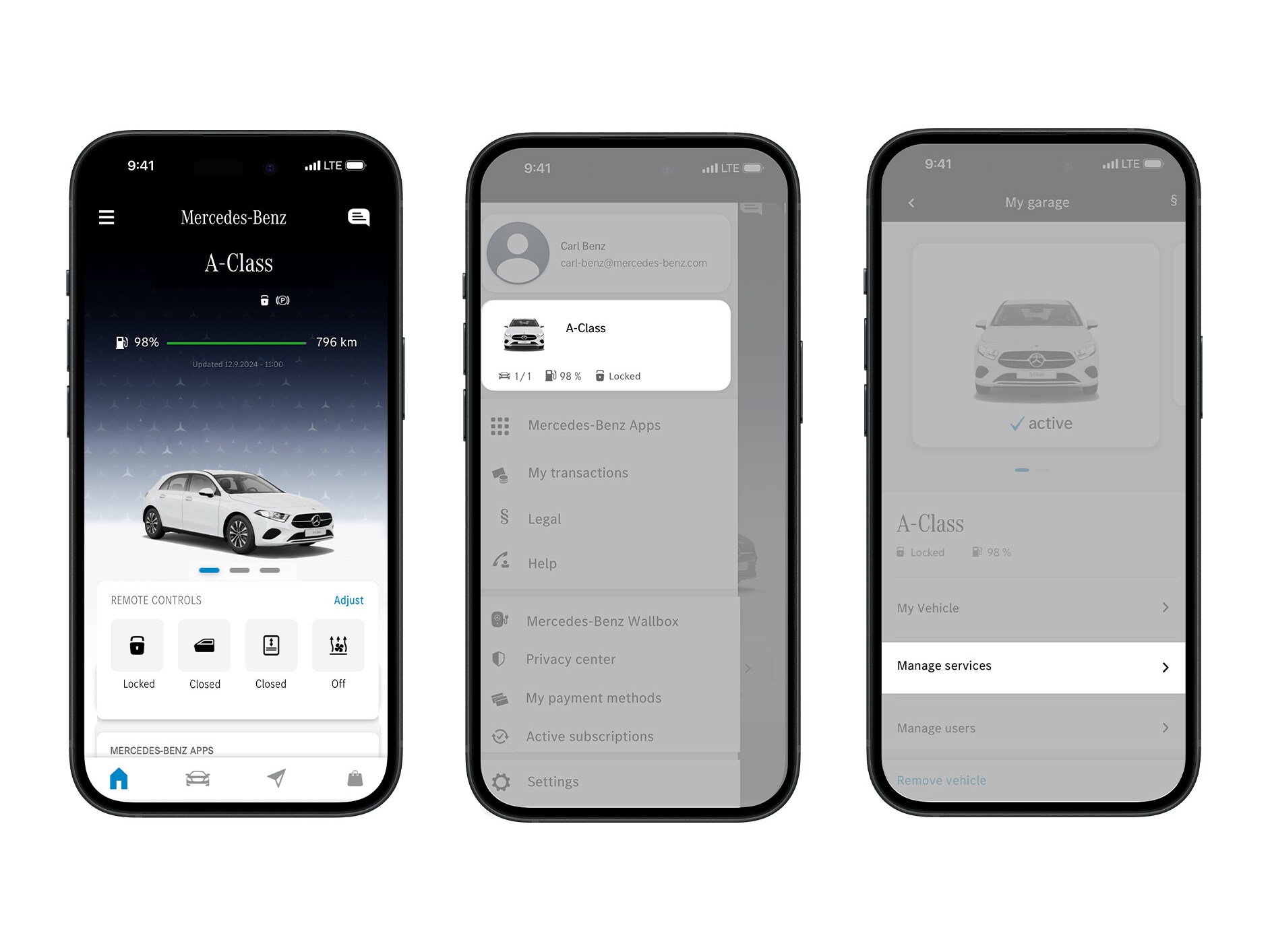 De in-app activering van Fuel & Pay voor Mercedes-Benz voertuigen.