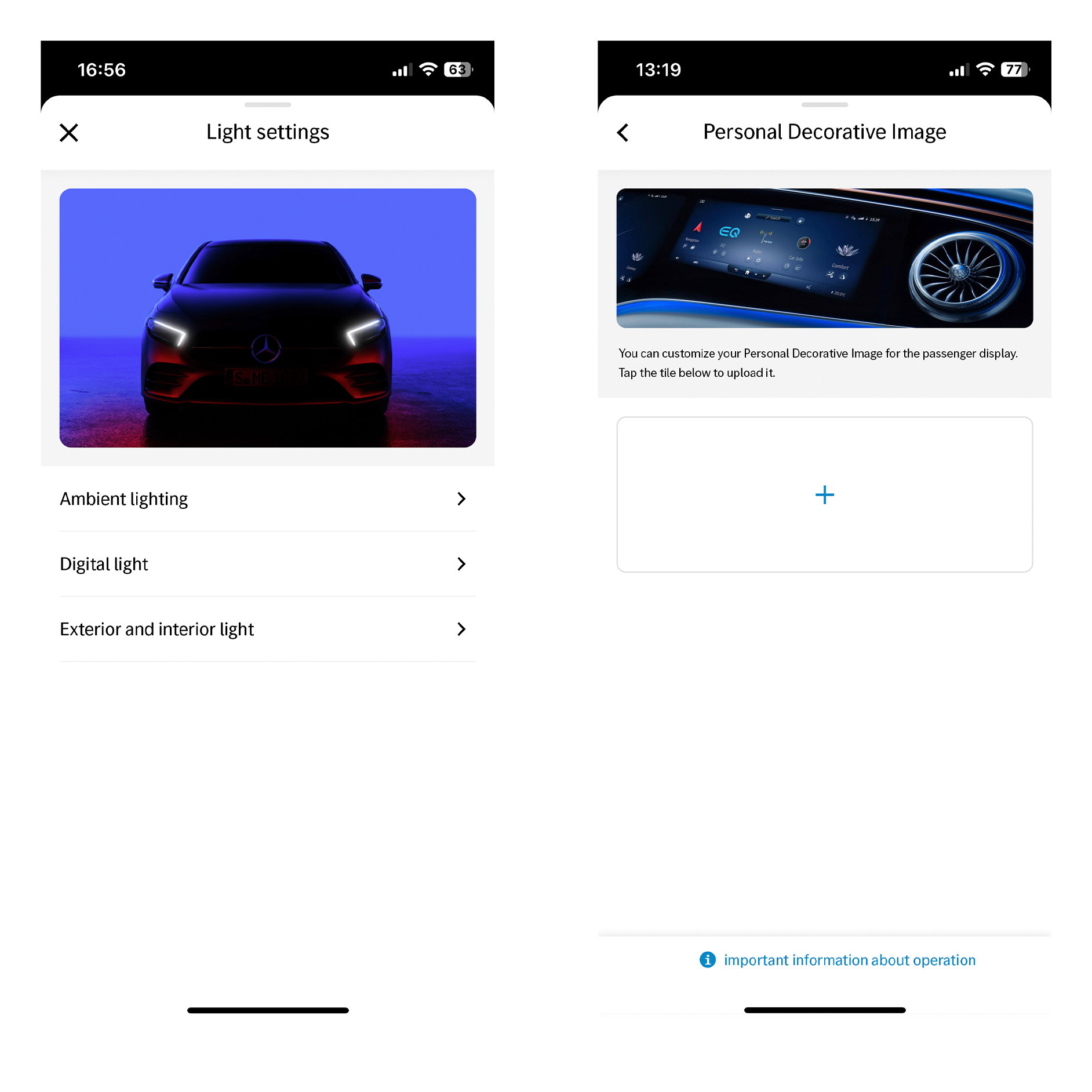 Personalisatie | Remote | Mercedes-Benz Het display van het MBUX multimediasysteem toont de Digitale extra 'Personalisatie'.