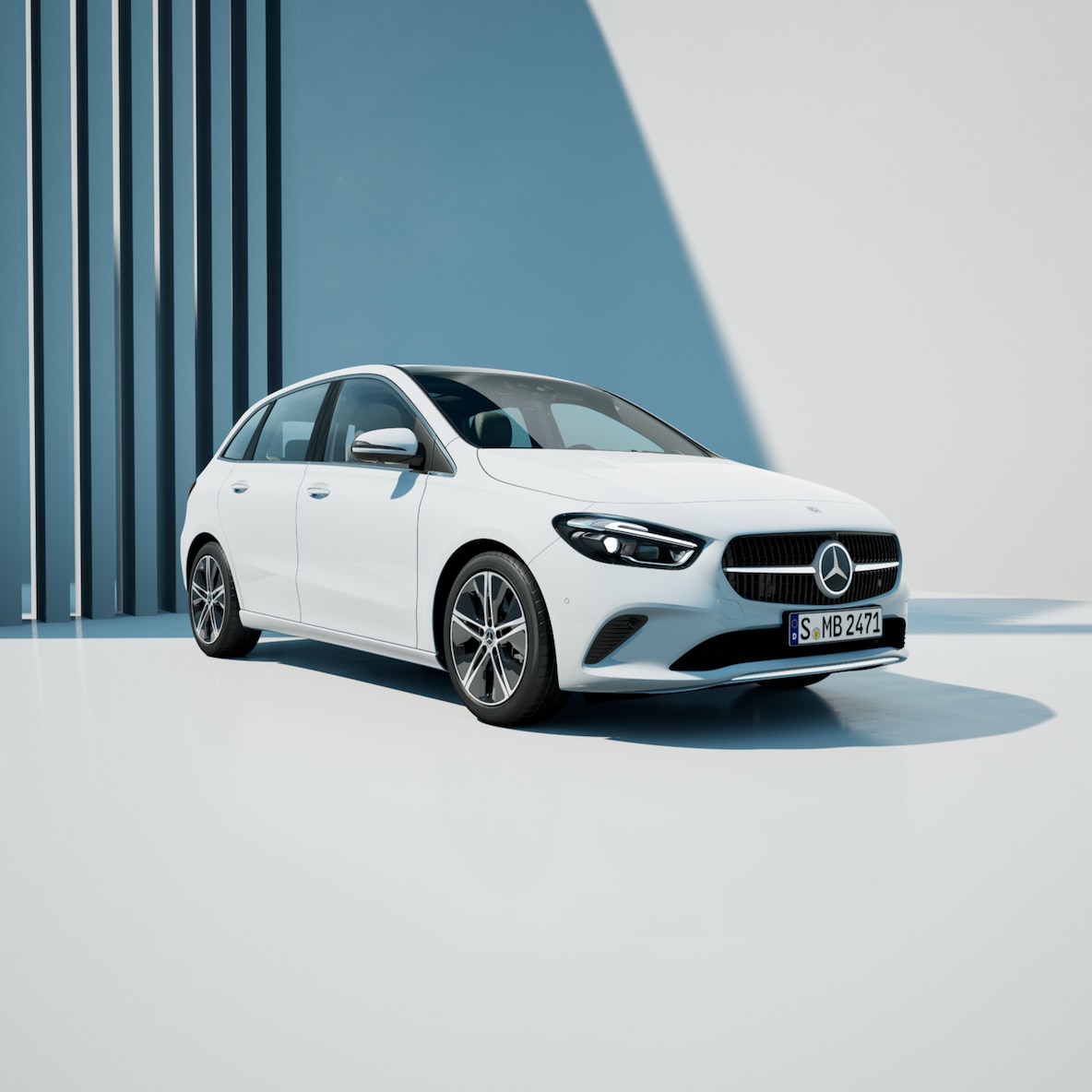 Vooraanzicht van de Mercedes-Benz B-Klasse.