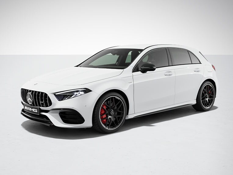 Exterieur van de Mercedes-AMG A-Klasse met AMG-nightpakket.
