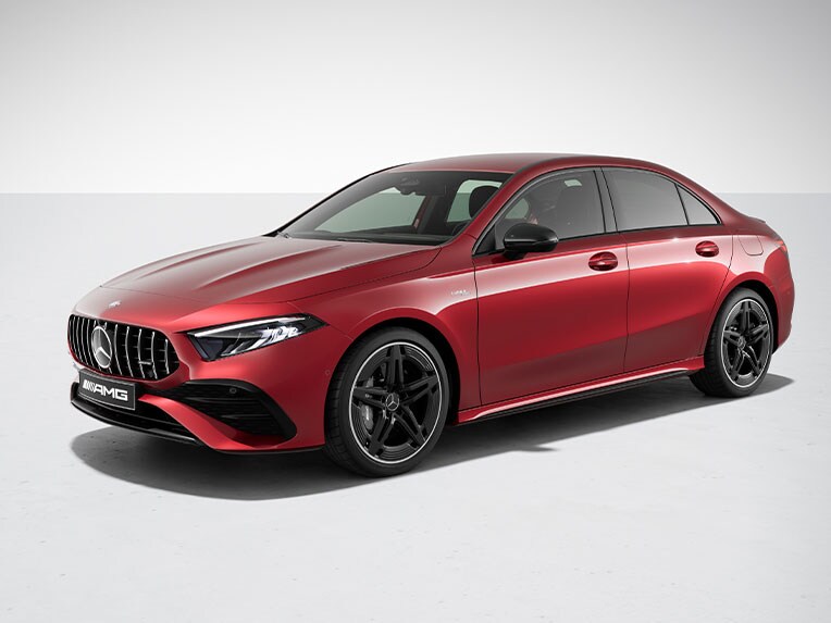 Exterieur van de A-Klasse Limousine van Mercedes-Benz met nightpakket.