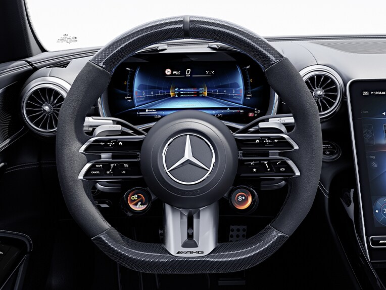 AMG Performance-stuurwiel in carbondesign/microvezel MICROCUT in de Mercedes-AMG GT 63 S E PERFORMANCE.