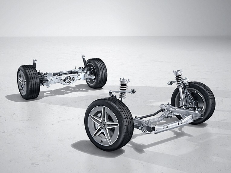 Het onderstel van de Mercedes-Benz C-Klasse Estate.