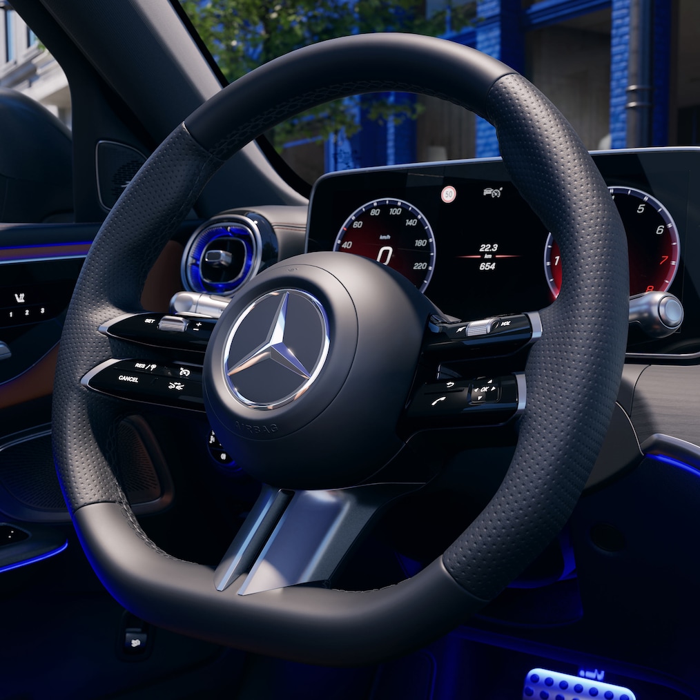 Het nieuwe stuurwiel in de nieuwe C-Klasse Saloon van Mercedes-Benz.