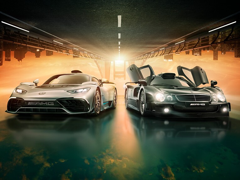 Vier Mercedes-AMG modellen naast elkaar voor het 55-jarige jubileum van Mercedes-AMG.