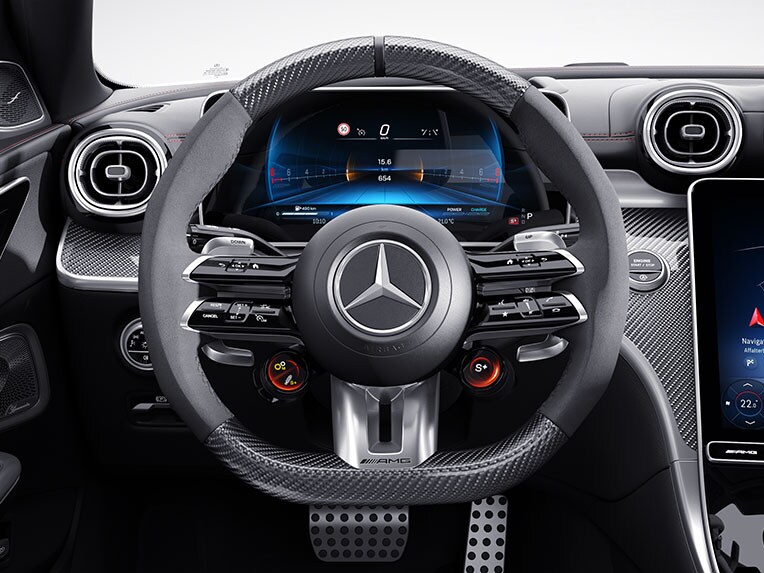 AMG Performance-stuurwiel in carbon/microvezel MICROCUT van de Mercedes-AMG C-Klasse Limousine.