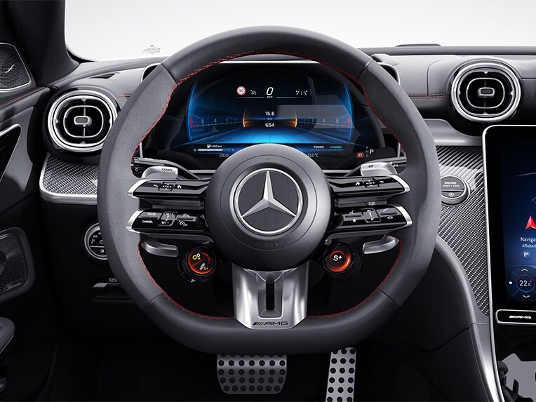 AMG Performance-stuurwiel in nappaleder/microvezel MICROCUT van de Mercedes-AMG C-Klasse Limousine.