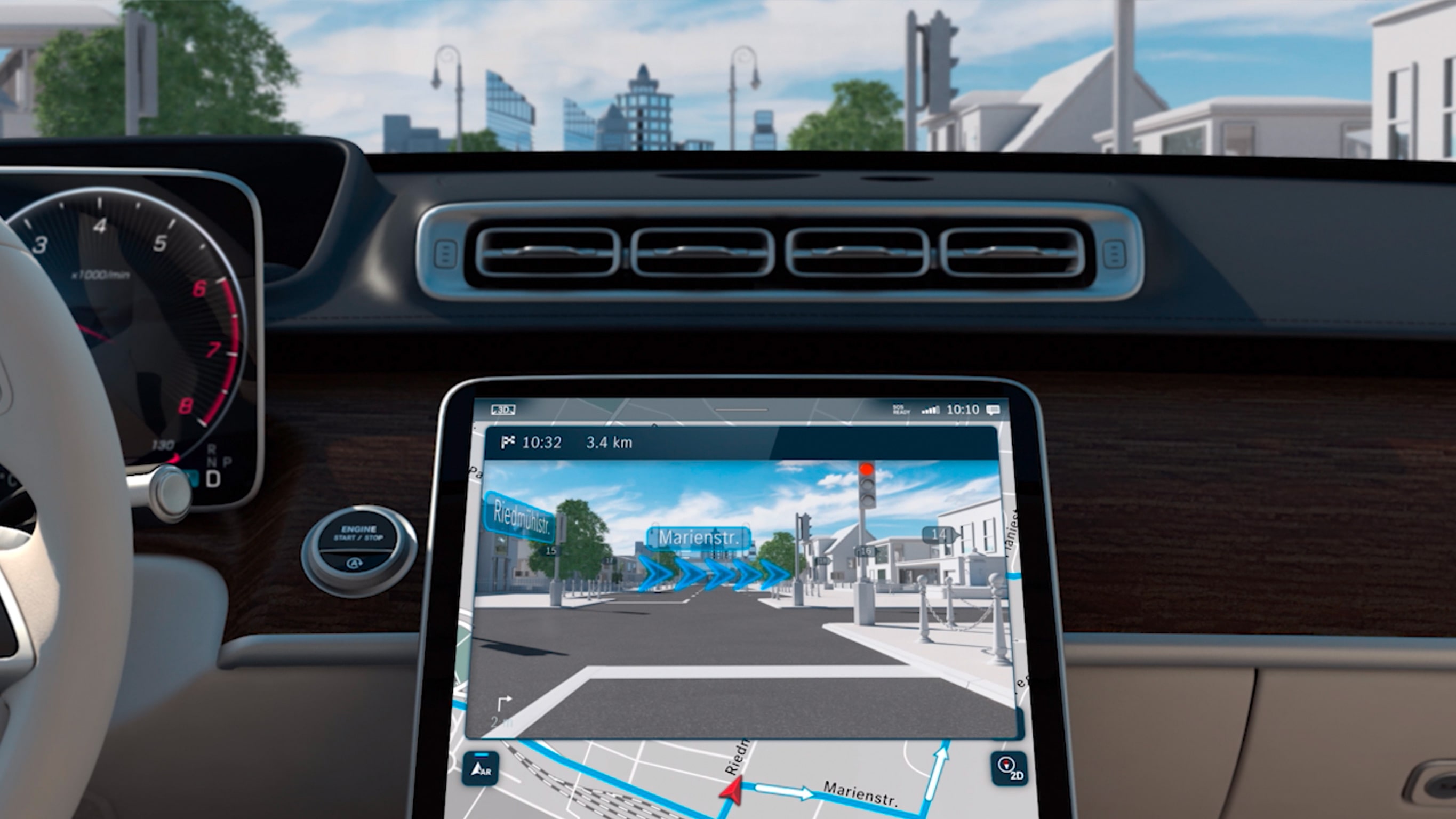 De video toont de werking van MBUX augmented reality voor navigatie.