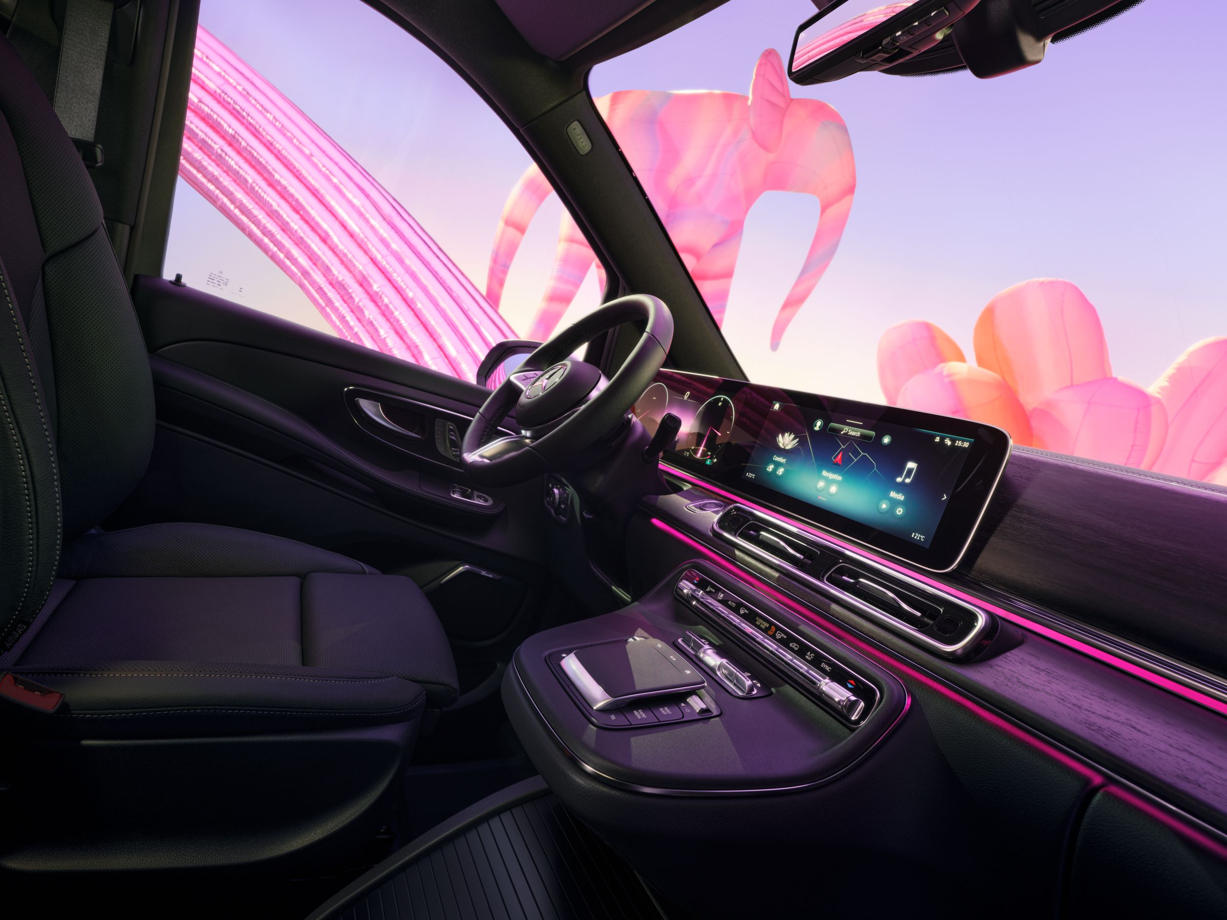 Connectiviteit | V-Klasse | Mercedes-Benz Vans De afbeelding toont de intuïtieve touchbediening van het mediadisplay aan boord van Mercedes-Benz modellen.