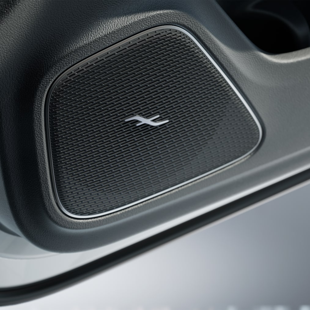Close-up van een luidspreker van het Burmester® surround sound system.