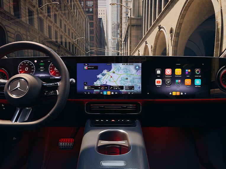 MBUX met nieuwe intuïtieve gebruikersinterface en UNITY 3D-Engine in de geheel nieuwe CLA van Mercedes-Benz.