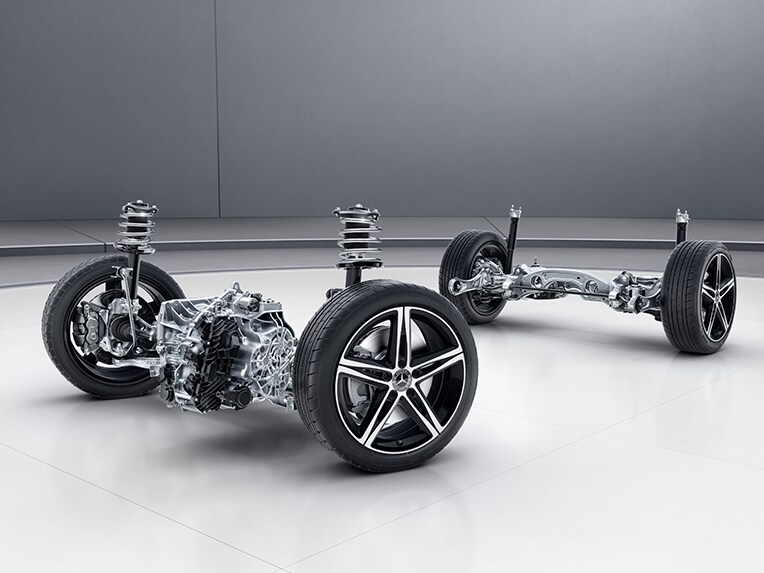 Onderstel met adaptieve demperafstelling van de Mercedes-Benz CLA Shooting Brake.