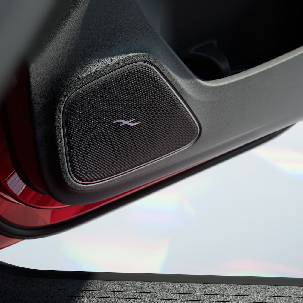 Close-up van een luidspreker van het Burmester® surround sound system.