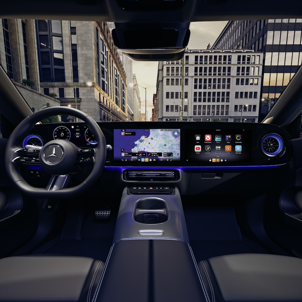 De nieuwe cockpit met MBUX Superscreen in het interieur van de geheel nieuwe CLA Shooting Brake.