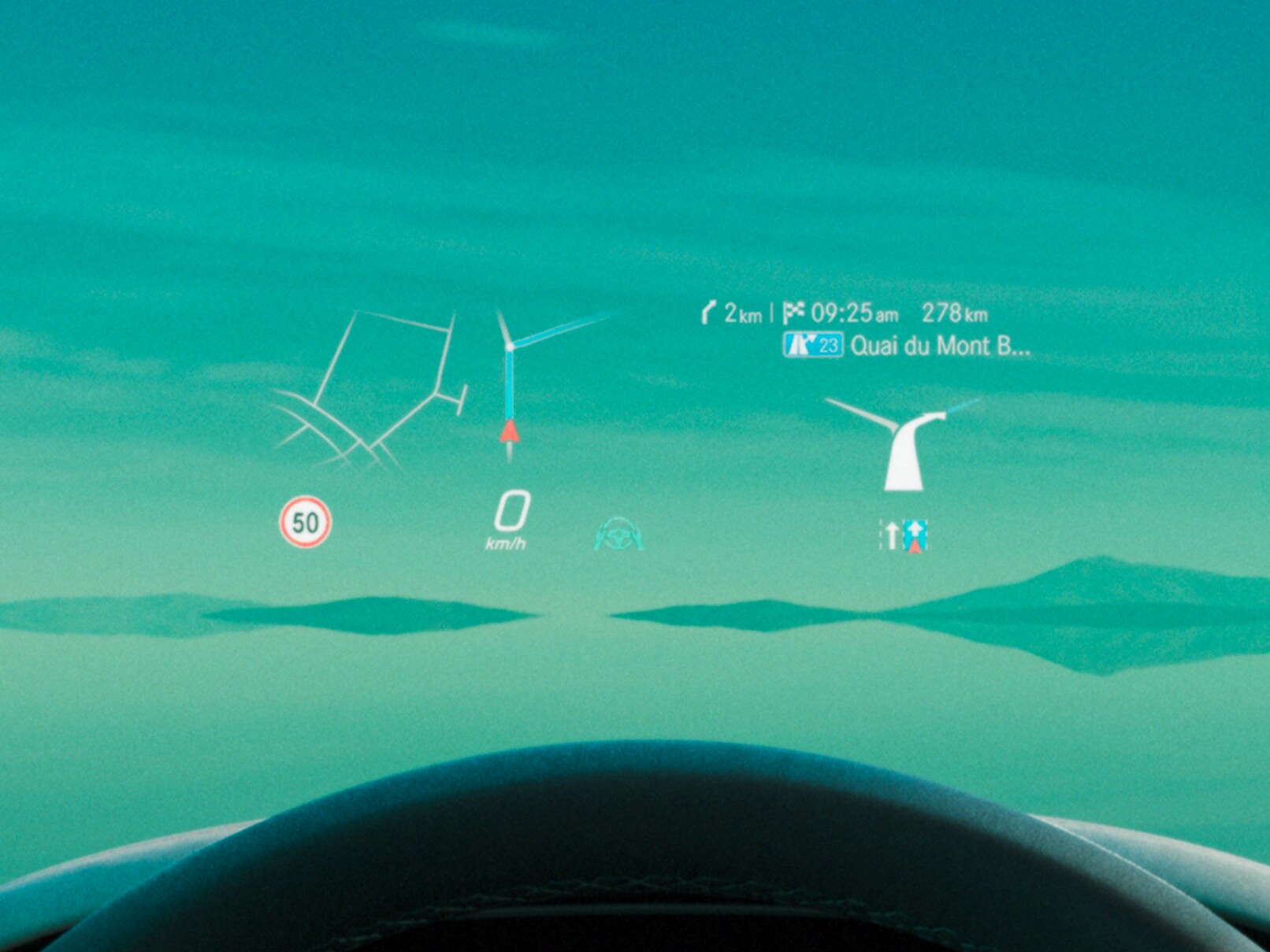 Het head-up display in de EQE Limousine van Mercedes-EQ.