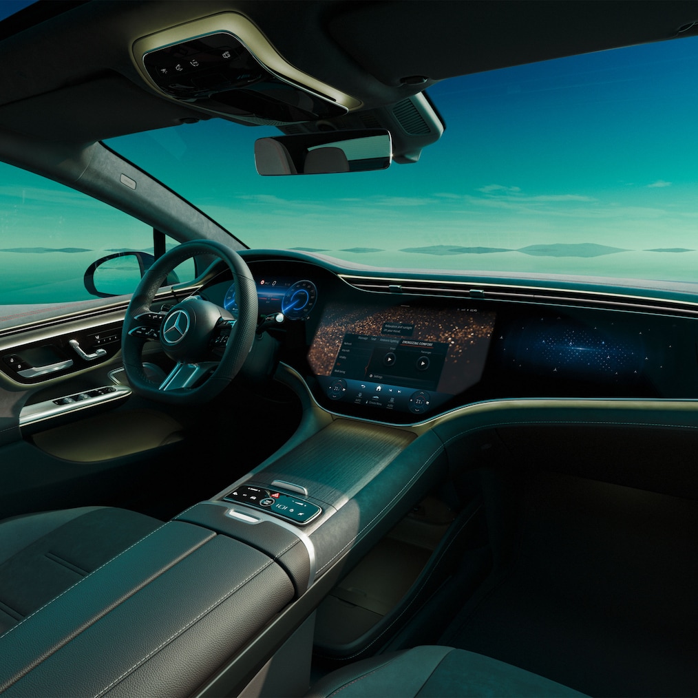 Interieur van de EQE Limousine van Mercedes-Benz.