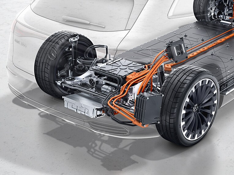 De vierwielaandrijving 4MATIC in de nieuwe Mercedes EQE SUV.
