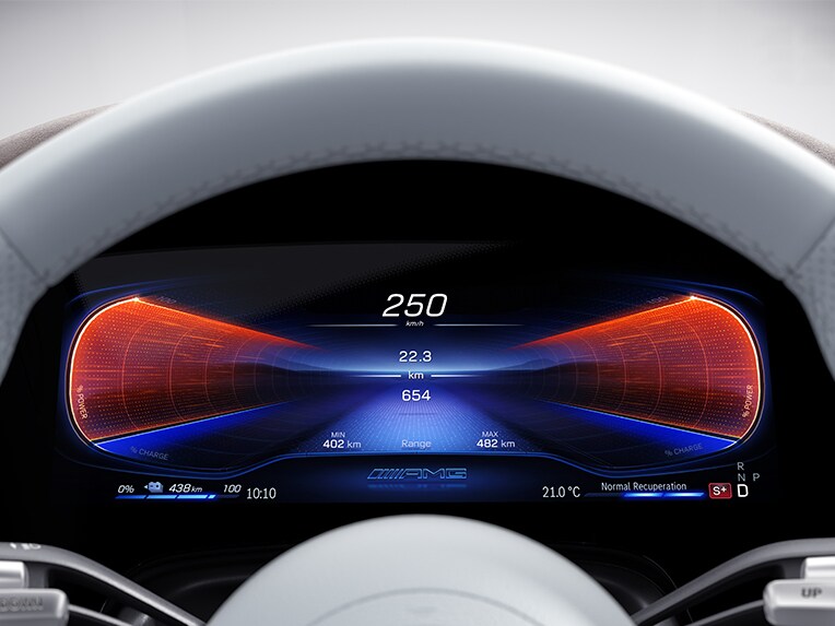 Functies van het AMG DYNAMIC PLUS-pakket in de cockpit van de Mercedes-AMG 53 4MATIC+.