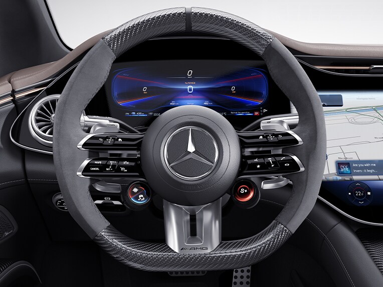 AMG Performance-stuurwiel in carbondesign/microvezel MICROCUT in de Mercedes-AMG 53 4MATIC+.