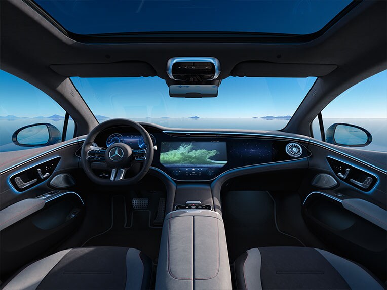 Interieur van de EQS Limousine van Mercedes-Benz.