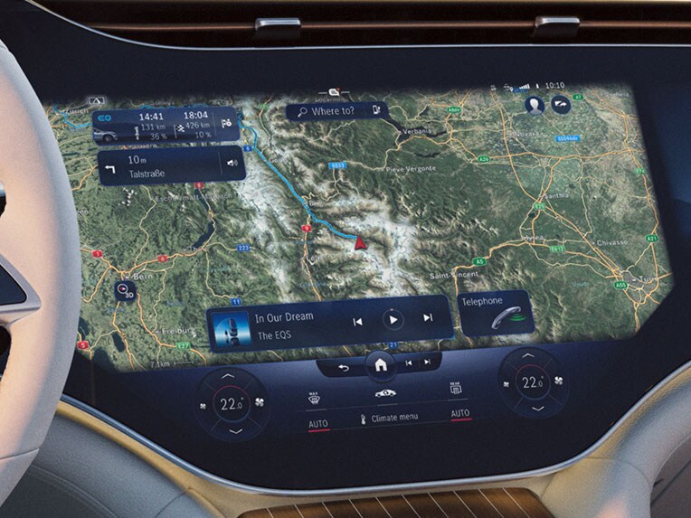 Navigatie met Electric Intelligence voor de EQS Limousine.