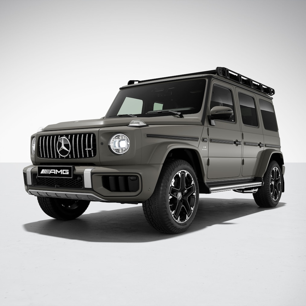 Voorste zijaanzicht van een Mercedes-AMG G 63 met AMG Offroad-pakket PRO.