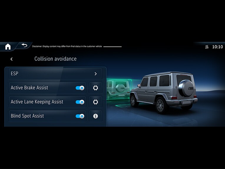 Illustratie van de werking van de actieve remassistent van de G-Klasse van Mercedes-Benz.
