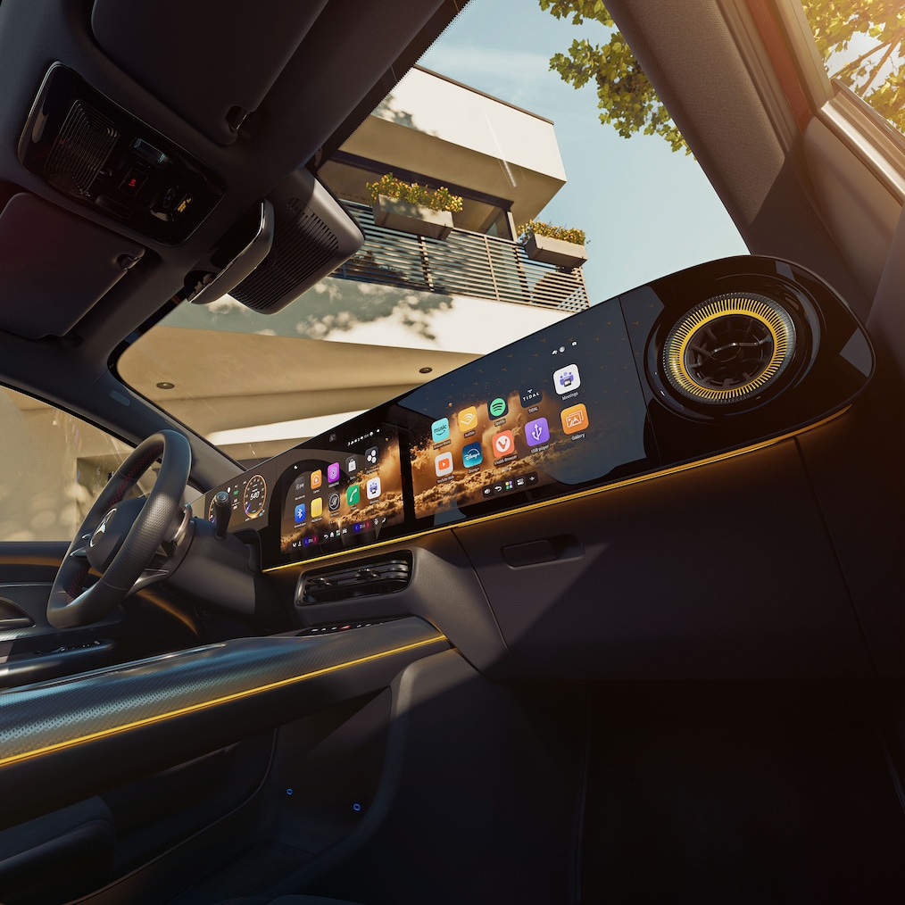 Het MBUX superscreen van de nieuwe elektrische Mercedes-Benz GLA.