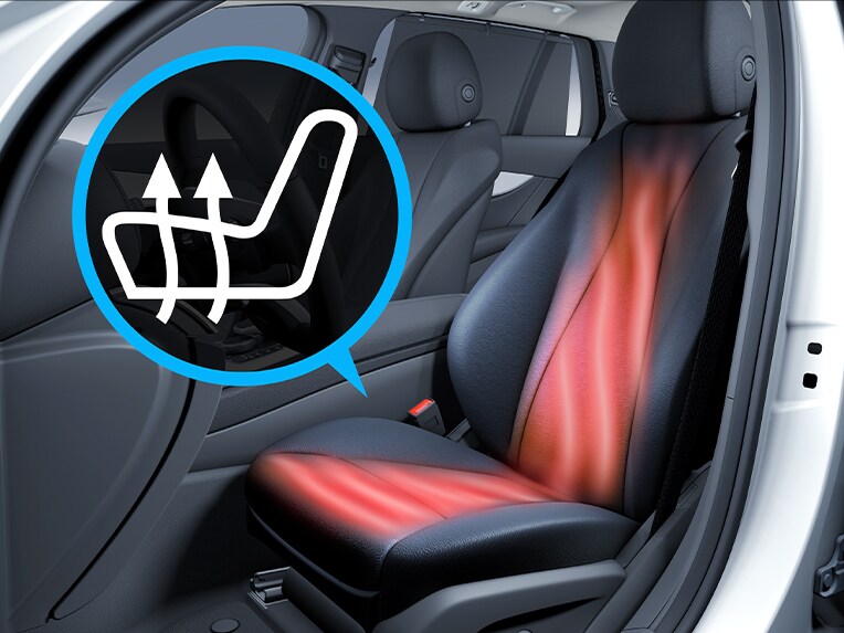 Stoelklimaatregeling voor bestuurder en voorpassagier in de Mercedes-AMG GLA.