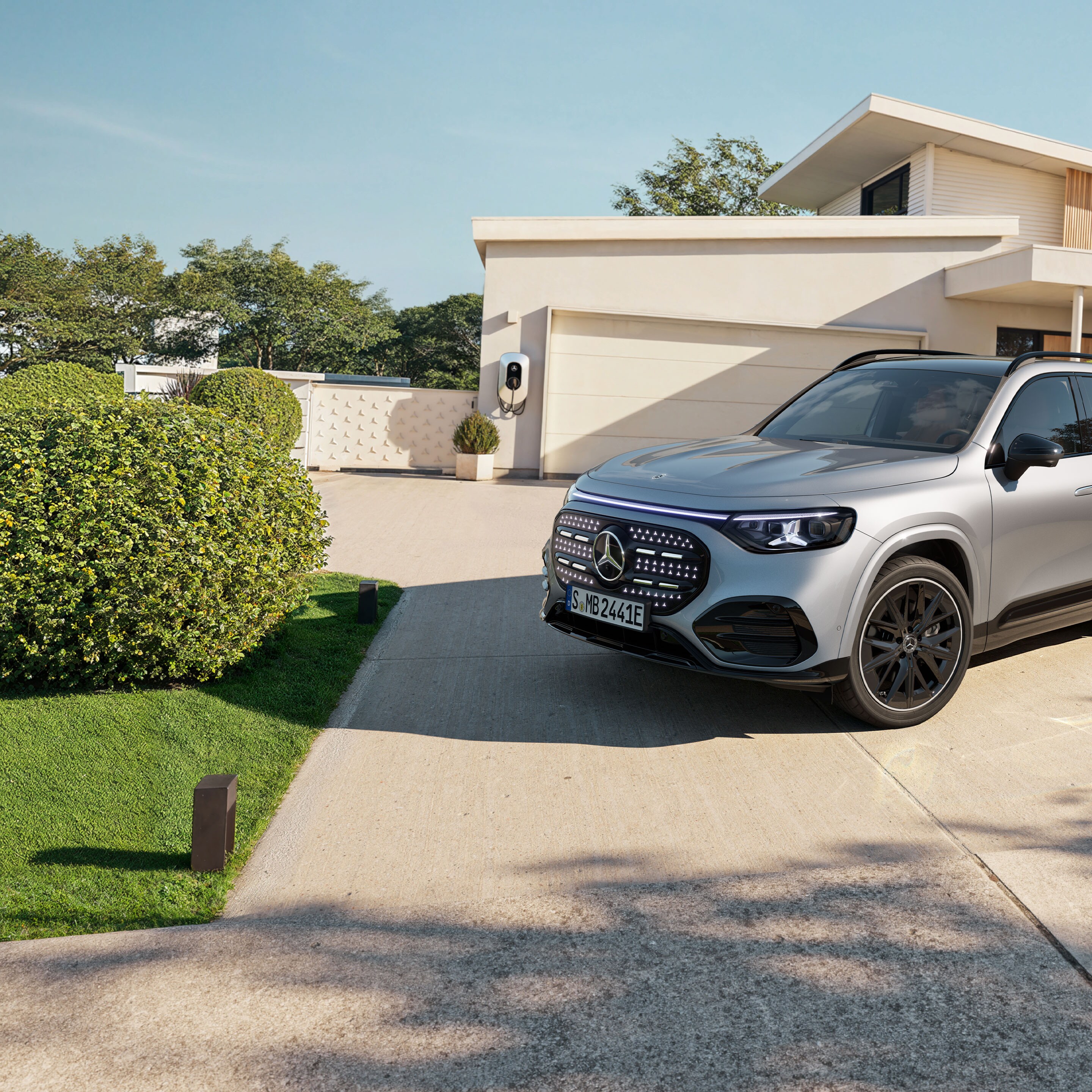 Het exterieur van de geheel nieuwe elektrische GLB van Mercedes-Benz.