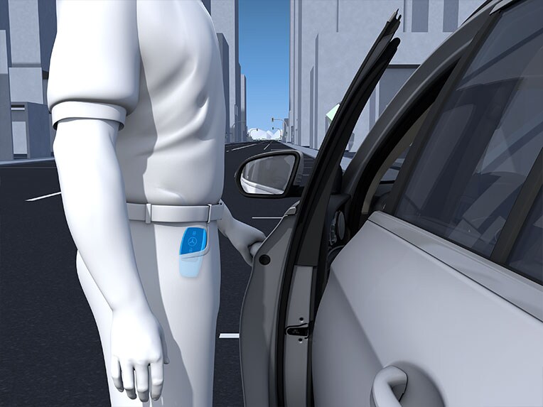 Illustratie van de functie KEYLESS-GO van de GLB van Mercedes-Benz.