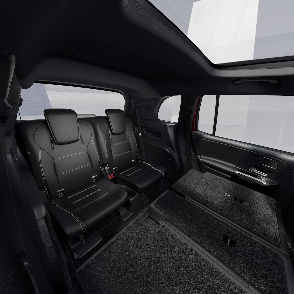 Detailaanzicht van de Mercedes-Benz GLB met de als optie leverbare derde rij zitplaatsen.