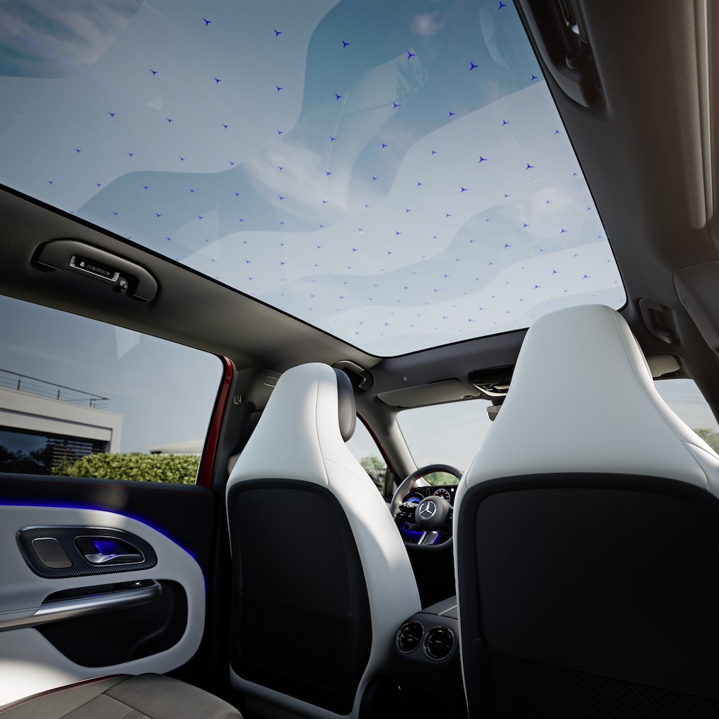 Het SKY CONTROL panoramadak van de Mercedes-Benz GLB.