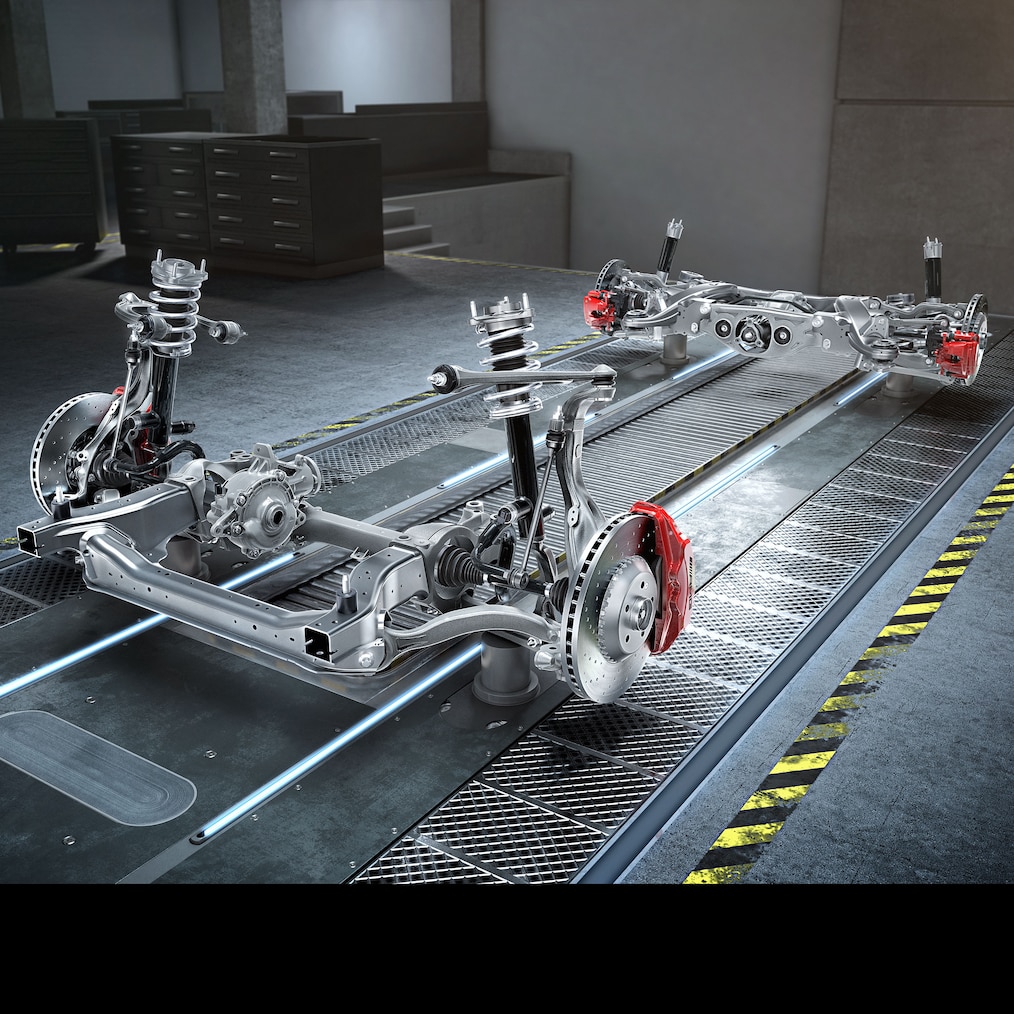 Het chassis van de Mercedes-AMG GLC 63 S E PERFORMANCE Coupé.