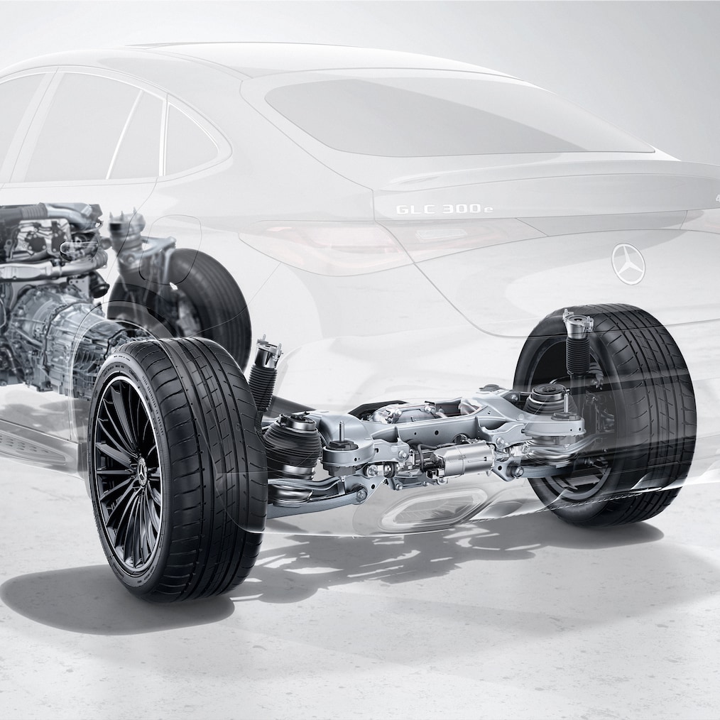 Het chassis van de Mercedes-Benz GLC.