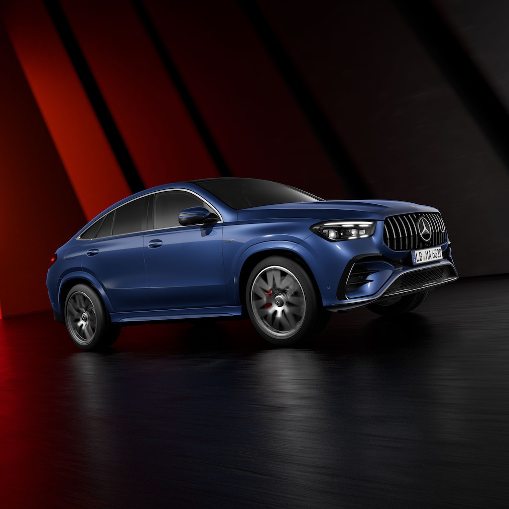 Dynamisch aanzicht van de Mercedes-AMG GLE Coupé.
