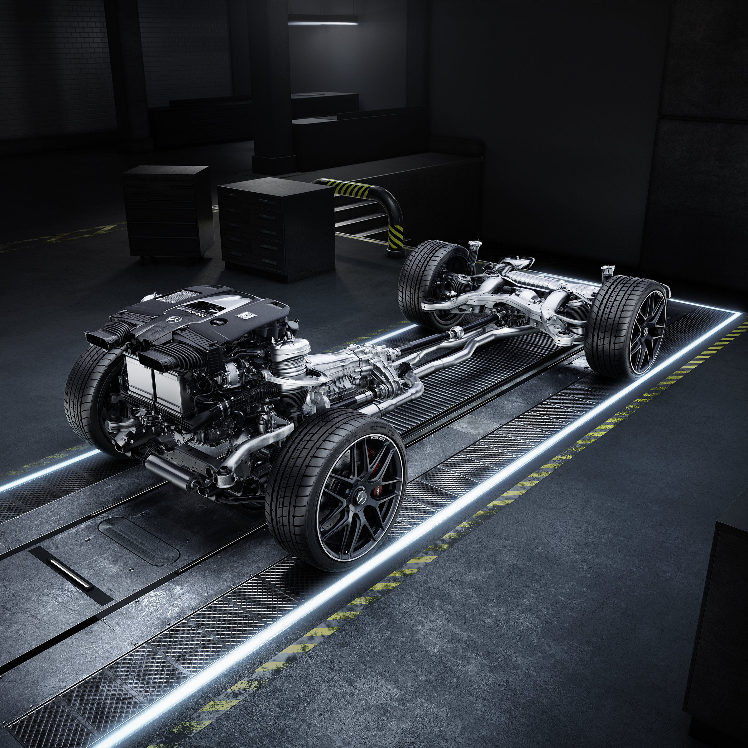 Een andere dynamische afbeelding van een Mercedes-AMG GLE SUV (rijdend).