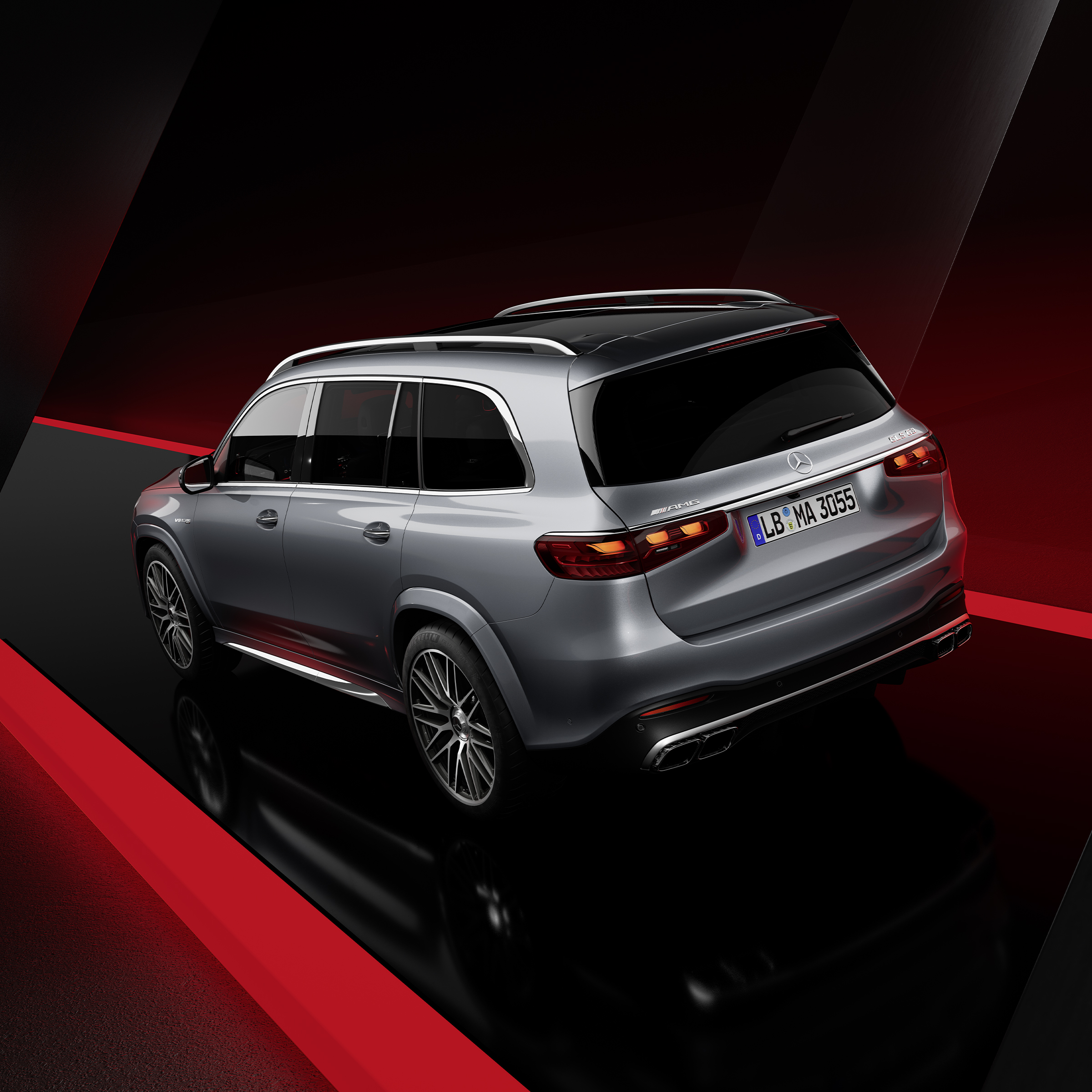 Een ander dynamisch aanzicht van de Mercedes-AMG GLS 63 4MATIC+ (rijdende opname).
