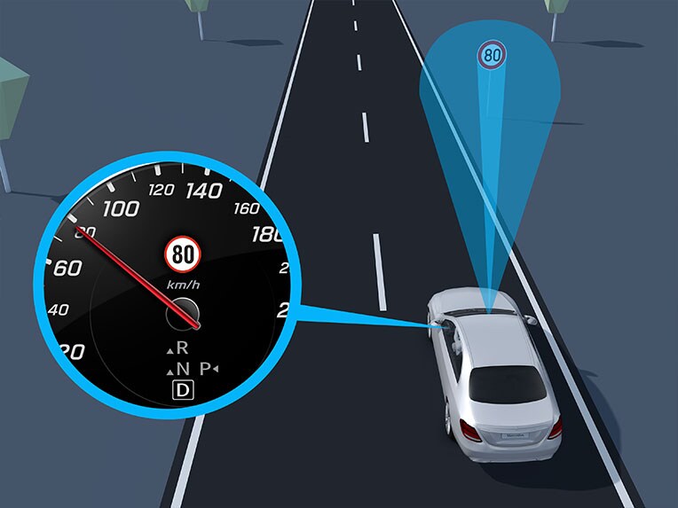 Verkeersbordenassistent van de nieuwe GLS van Mercedes-Benz.