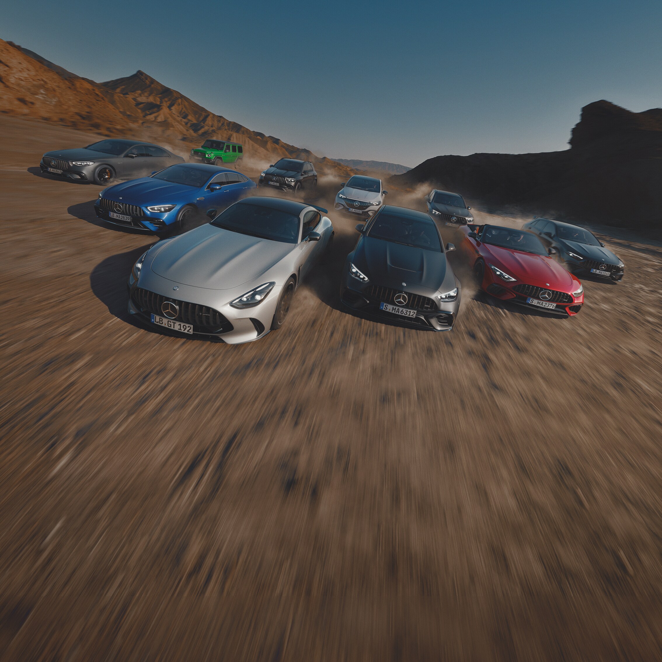 Een aantal Mercedes-AMG modellen.