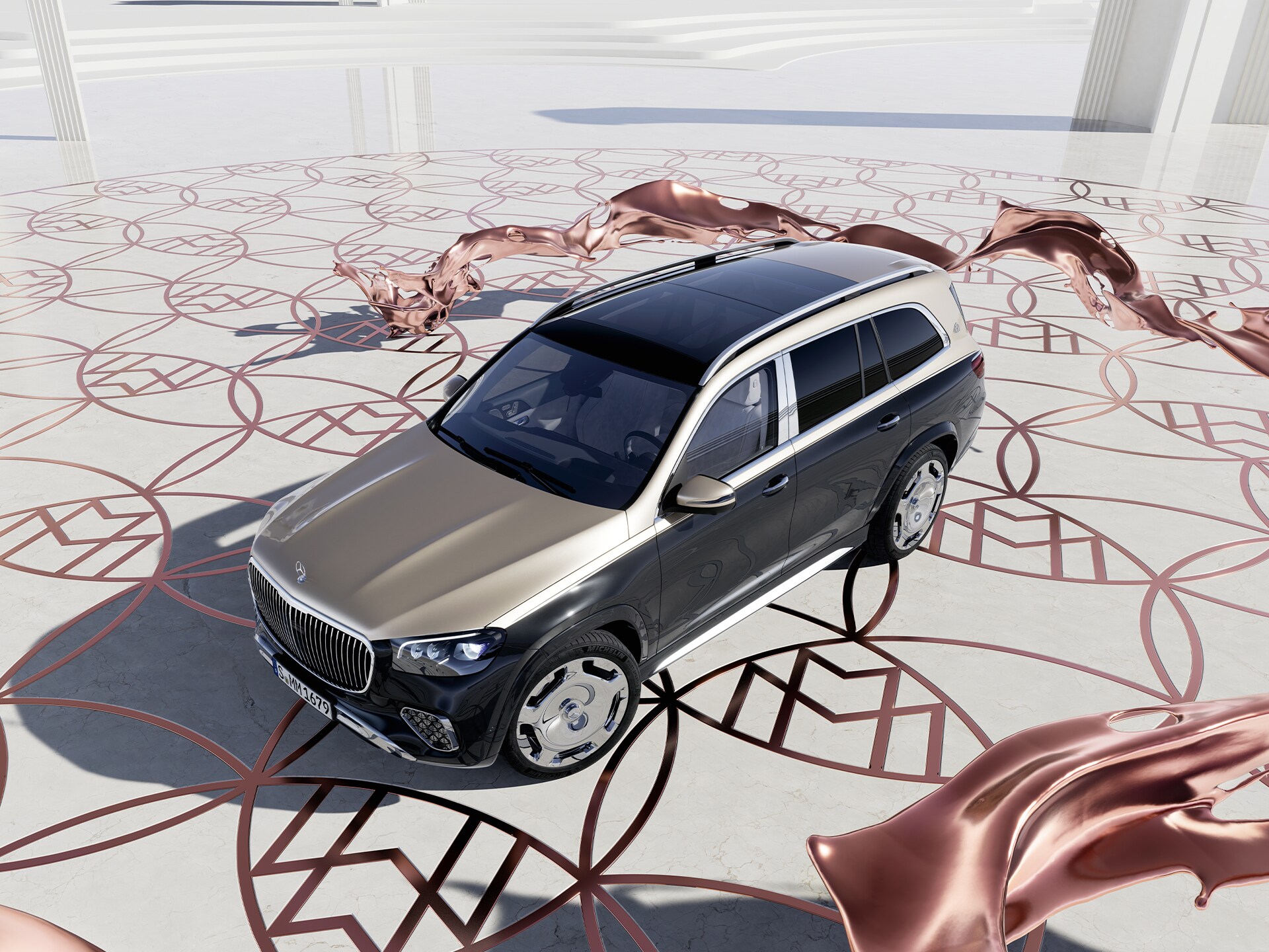 Bovenaanzicht van de Mercedes-Maybach GLS SUV.