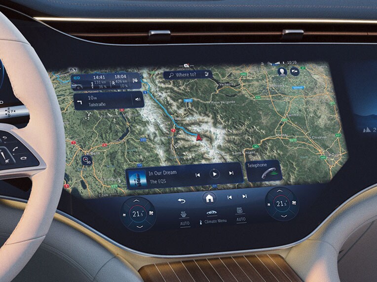 Illustratie van de weergave van laadpunten in de Mercedes-Maybach EQS SUV.