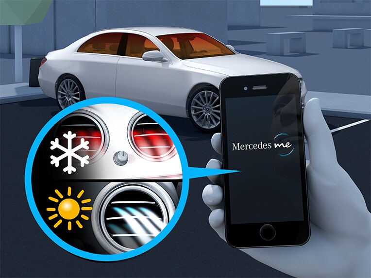 Visualisatie van de klimaatregeling vooraf van de Mercedes-Maybach EQS SUV.