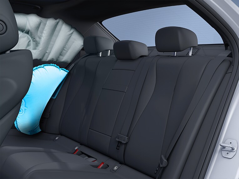 Illustratie van de airbags achter in de Mercedes-Maybach EQS SUV.
