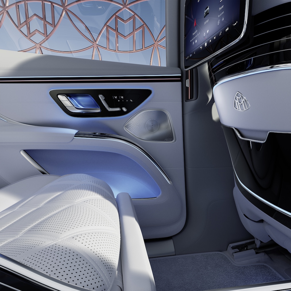 Close-up van de luidspreker van het Burmester® 4D surround sound system in het achterportier.