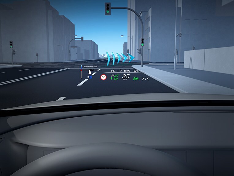 MBUX augmented reality head-up display van de Mercedes-Maybach S-Klasse.