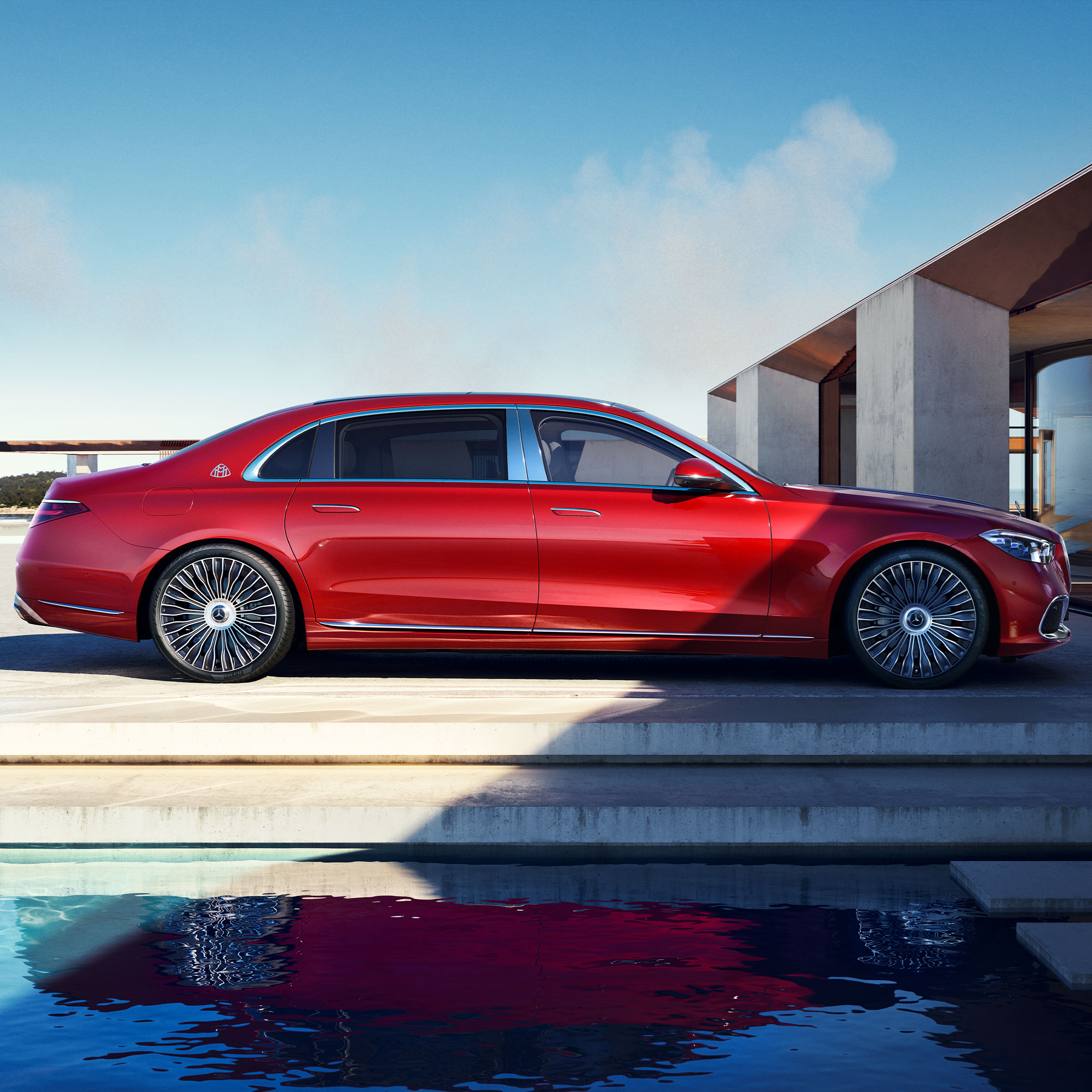 Zijaanzicht van de S-Klasse van Mercedes-Maybach.