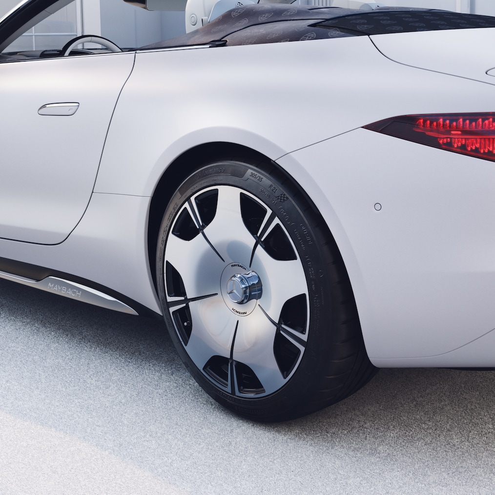 Zijaanzicht van het linkerachterwiel in 5-gaats ontwerp.